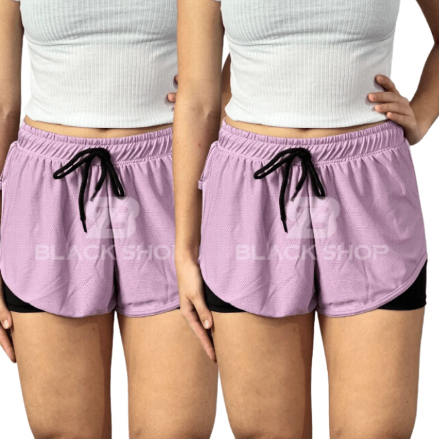KIT 2 Women's Shorts 2 In 1 Men's Gym Bermuda Running Training With Elastane - Lilac Purple - View 1