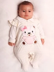 Fofuxa Baby Boy's Romper Embroidered Straw Bear - 米色 - 查看 1