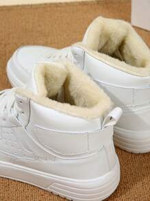 Women High Top Ankle Boots, Thermal Lined Warm Outdoor Casual Shoes, Sneakers City Series, Perfect Gift For Festivals, Christmas, Pure White High Top Sneakers - White - View 5