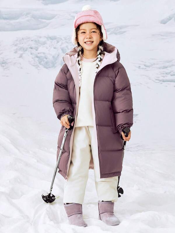mini bala Giacca imbottita reversibile lunga e spessa per bambini e bambine, collezione invernale calda