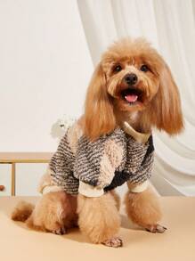 1件格子图案抓绒宠物卫衣，适合猫狗，秋冬季 - 彩色 - 查看 1