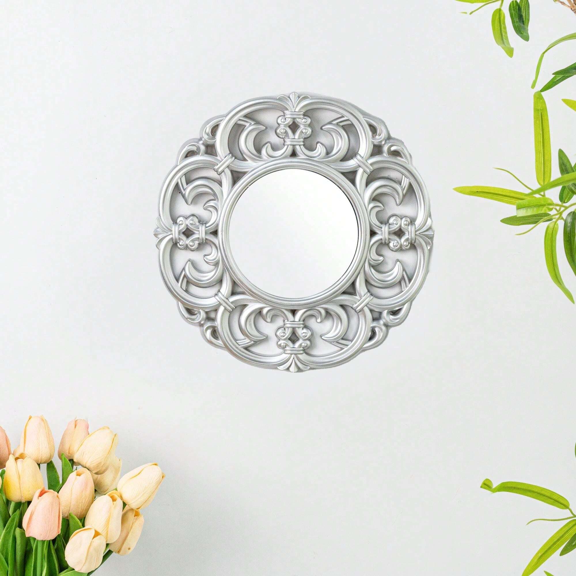 1pc Creative European Round Wall Hanging Mirror, Plastic Wall Decor ...