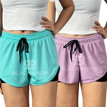 KIT 2 Women's Shorts 2 In 1 Men's Gym Bermuda Running Training With Elastane - 珊瑚粉 - 查看 1