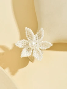 1 chiếc nhẫn hoa đính hạt ngọc trai giả thanh lịch và duyên dáng, thích hợp cho trang phục hàng ngày và dự tiệc của phụ nữ - trắng - Xem 4