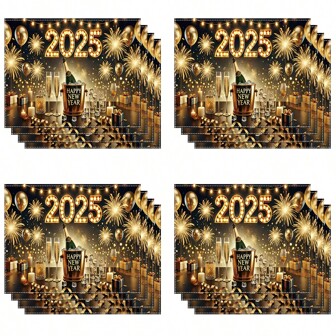 4/6 件装 2025 年新年快乐餐垫涤纶背景适用于一般场合、节日室内派对装饰、厨房用餐派对