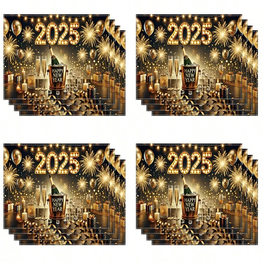 4/6 buc. La mulți ani 2025 Șervețe de loc Poliester Fundal pentru ocazii generale, decorațiuni festive pentru petreceri în interior, petrecere în bucătărie - Multicolor - Vizualizare 1