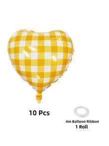 10 个格子心形铝箔气球和 1 卷气球丝带，多色看起来非常酷，适合节日派对、情人节、生日派对、商场、酒店、家居装饰等 - 彩色 - 查看 6