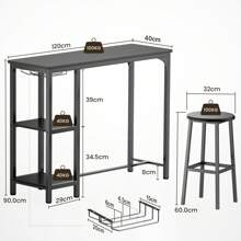3-Piece High Bar Set With Table And Chairs And Two Open Storage Cabinets - màu đen - Xem 6