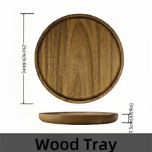 1 pieza de bandeja decorativa de madera maciza con estilo retro circular - Plato de madera multifuncional para el té de la tarde, utensilios de fiesta, baño, decoración del hogar, hotel