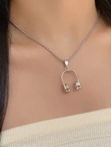 1 件时尚耳机装饰吊坠项链，适合女性日常佩戴 - 銀色 - 查看 2