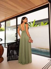 Tainá Long Tulle Dress Without Shine - màu xanh lá - Xem 4