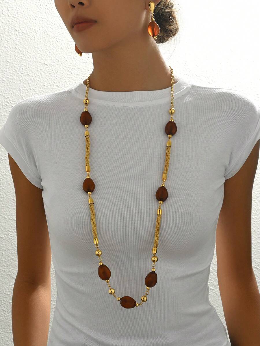 Bộ trang sức đá quý mắt hổ cổ điển thanh lịch mạ vàng 18K 3 món dành cho nữ