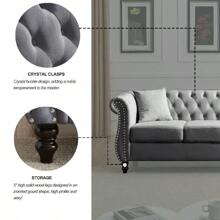 YOGLAD Modern Chesterfield Velvet Sofa, 2-Seater Sofa And 3-Seater Sofa With Curved Backrest Rolled Arm, Upholstered Tufted Backrests With Nailhead Arms And 2 Cushions For Living Room, Bedroom, Apartment, Office - 灰色 - 查看 5