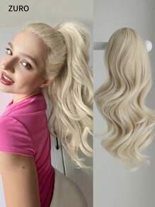18-20 Inch Long Golden Wavy Curly Synthetic Ponytail Hair Extensions, Heat Resistant Fiber, Suitable For Women And Girls Daily Wear - Beige - View 2