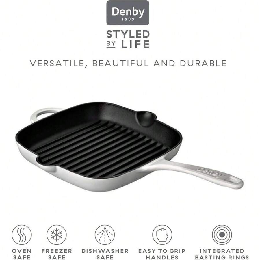 Natural Canvas White Cast Iron Griddle Pan 25cm Oven Safe, For All