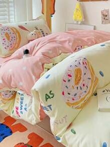 4件套（1件被套+1件床单+2件枕套）花卉印花床品套件防滑360度包裹不含荧光剂亲肤吸水透气质地柔软可水洗抗菌加厚保暖床品套件适用于卧室、客房、宿舍、全家、四季 - 甜甜圈 - 查看 11