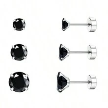 Bộ 3 đôi khuyên tai xoắn ốc Cubic Zirconia trang sức xỏ khuyên sụn cho nam nữ khuyên tai phẳng - Bạc - Xem 19