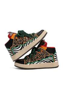 Fall/Winter Leopard Print High-Top Casual Sneakers, Comfortable & Fashionable Outdoor Sports Shoes For All Seasons, Plus Size
