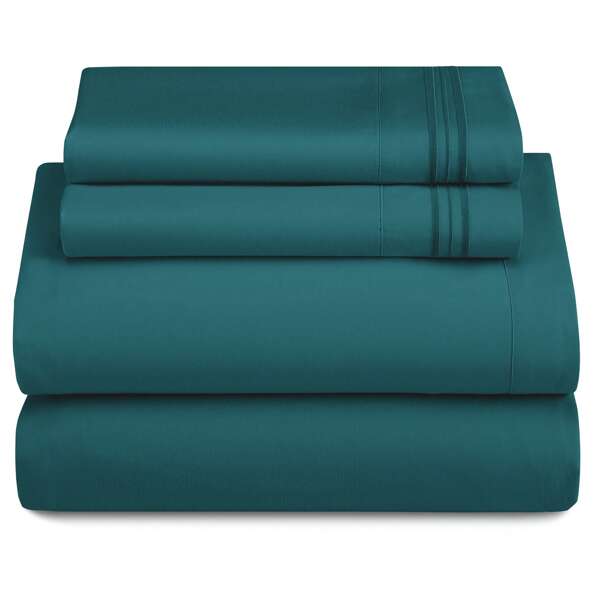 LUX DECOR 4 Pc Solid Teal Color Plain Bed Sheets - Brushed Microfiber Sheet Set With Pillowcases, Deep Pocket Bedding Set For Ultimate Comfort - Lightweight And Breathable Cooling Sheet Set For Everyday Use- Ideal For Home And Hotels