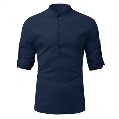 Camisas De Lino Para Hombre Camisas Informales De Manga Larg