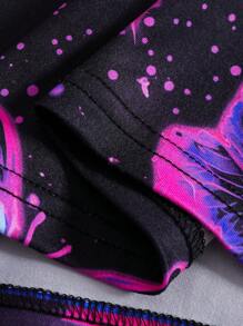 Girls Luminous Cartoon Butterfly Long Sleeve Pajama Set, Comfortable Sleepwear, Glows Under UV Light (Spring/Autumn)