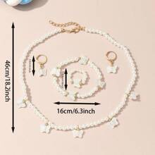 5 件/套蝴蝶设计首饰套装（1 条手链、1 条项链、2 个耳环、1 个戒指），适合婚礼、节日、圣诞节 - 彩色 - 查看 6