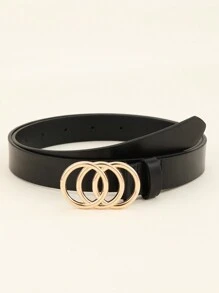 1pc Classic PU Leather Triple Buckle Belt, Fashionable & Casual Cowboy Style Waist Belt Summer, School Fall, Autumn, Halloween - Black - View 15