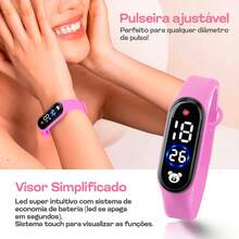 Since84 Children's Touch Digital Bracelet Watch Pink All In Resistant Silicone Anti-Allergic And Waterproof Ideal For Your Princess Comes With Pendant Necklace And Bracelet Set With Colorful Beads A Special Gift - Hồng - Xem 3