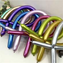10/20/30/50/100pcs Mixed Color Magic Thickened Long Strip Balloon, Chrome Twist Latex Balloons , Pastel Color Latex Balloons For Balloon Arch, Metallic Gold/Silver/Blue/Green/Purple/Red/Pink/Orange/ White Modelling Balloon Kit For Creative Fun,Perfect For Birthday Parties, Weddings, Clown Decorations And Christmas
