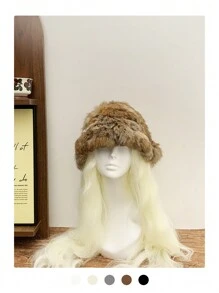 1pc Women's Angora Rabbit Fur Bucket Hat, Fashionable & Warm For Autumn And Winter