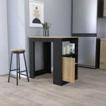 FM FURNITURE Arial Kitchen Island In Melamine With A Door And Open Storage Black/Natural Oak - Multicolor + Melamine + Particle Board as Pic - View 4