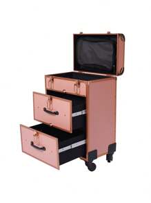 Large Rolling Makeup Case Trolley Makeup Organizer Cosmetic Storage Case Wheels - Gold - View 11
