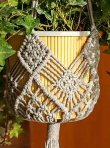1pc Handmade Rope Tassel Decor Plant Pot Net Pouch, Home Indoor Decoration Plant Hanging Basket - Multicolor - View 14