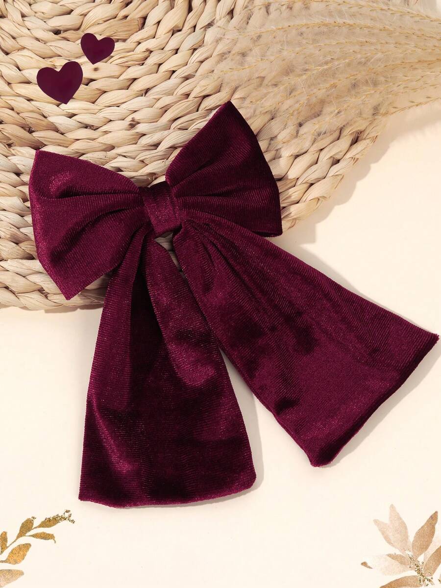 1 pieza Moño de terciopelo color vino tinto para mujeres, moño grande de cola liso, pinzas de cocodrilo, elegantes clips para el cabello para fiesta de boda, accesorios de moda para el cabello de mujer para otoño, invierno y San Valentín - color sólido - Ver 1