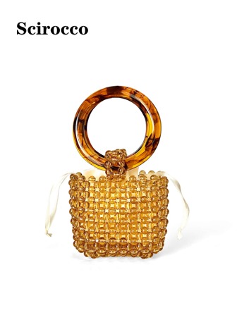 Mini Lipstick Bag, New European And American Fashion Retro Niche Handmade Beaded Circular Handle Acrylic Ladies High-End Bead Handbag
