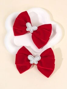 2 chiếc nơ cài tóc nhung đỏ cho phụ nữ, kẹp tóc cá sấu nhung màu trơn có đính đá hình bướm, kẹp tóc nơ thanh lịch, phụ kiện tóc cho mùa thu đông và mùa thu - Đỏ - Xem 6