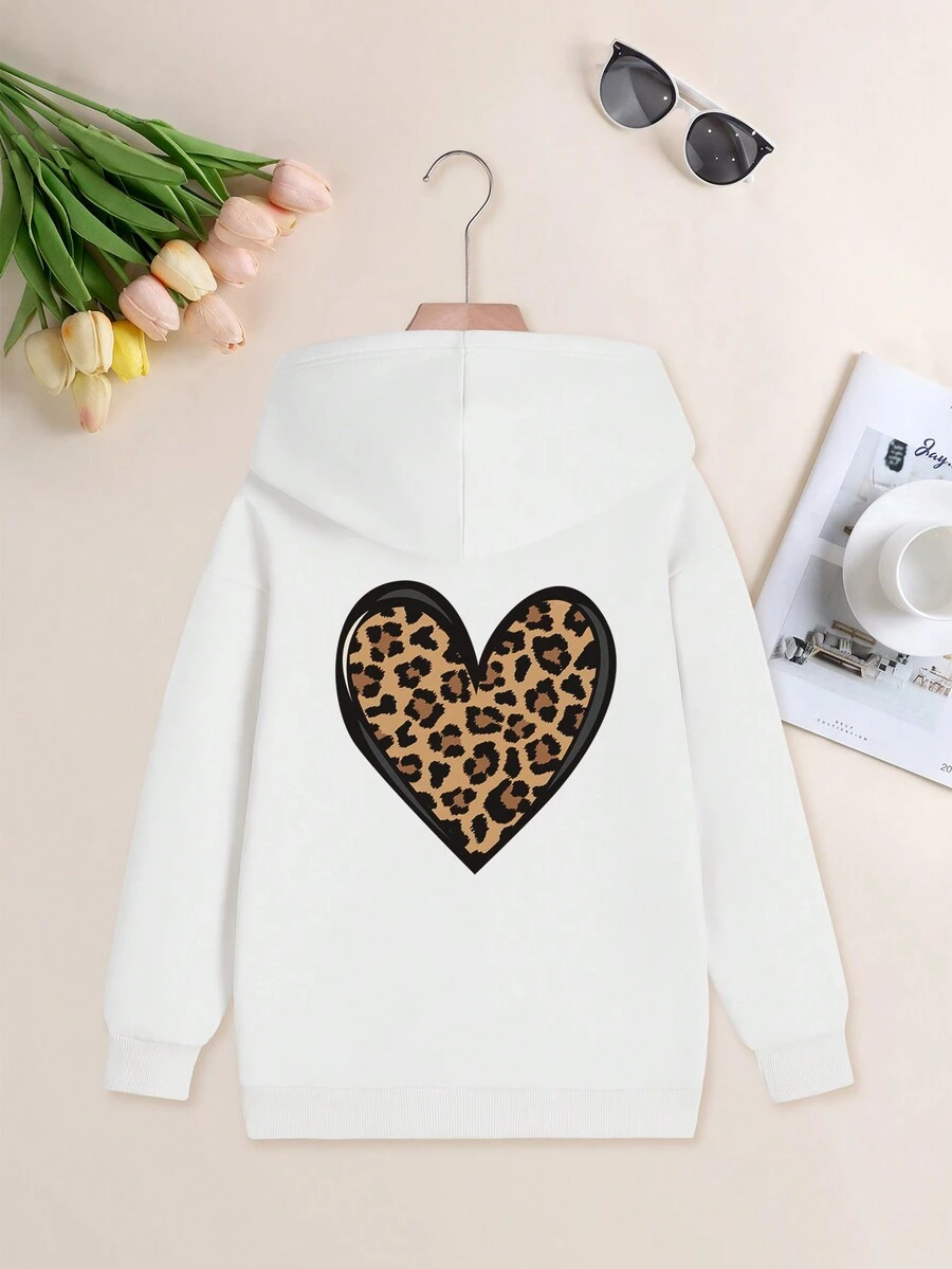 1 Stück Tween-Mädchen Lässig bedruckter Kapuzenpullover, warm und gemütlich, geeignet für Herbst/Winter, Schüler Sweatshirt, Langarm Fleece Sweatshirt - inspiriert Fantasie und Abenteuer für jedes Kind - Weiss - Übersicht 1