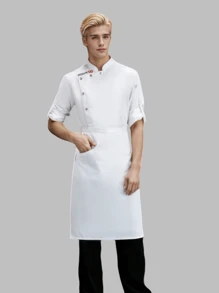 新款美食大师刺绣厨师服男女通用长袖，秋冬，适合酒店、西餐厅、面包店和咖啡厅。易洗易干，不起球，不缩水，舒适耐用，触感柔滑。定制纽扣，圆润纹理，肩部笔袋设计，方便工作，时尚立领，易于穿脱，3D刺绣，时尚美观。 - 白色 - 查看 3