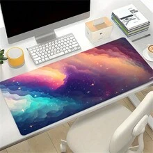 Tấm lót chuột hình đám mây nhiều màu sắc, thiết kế hình ngôi sao thiên hà, tấm lót bàn làm việc lớn với đế cao su chống trượt, các cạnh khâu, tấm lót bàn phím 35,4x15,7in, dùng cho công việc, trò chơi, văn phòng, gia đình, phụ nữ, bạn bè - Nhiều màu - Xem 5