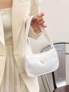 1 件单肩包蝴蝶时尚纯色设计舒适触感拉链闭合轻巧便携上学、购物、搭配服装、赠送朋友圣诞礼物可存放口红更换适合女孩使用 - 白色 - 查看 5