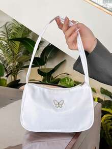 1 件单肩包蝴蝶时尚纯色设计舒适触感拉链闭合轻巧便携上学、购物、搭配服装、赠送朋友圣诞礼物可存放口红更换适合女孩使用 - 白色 - 查看 1