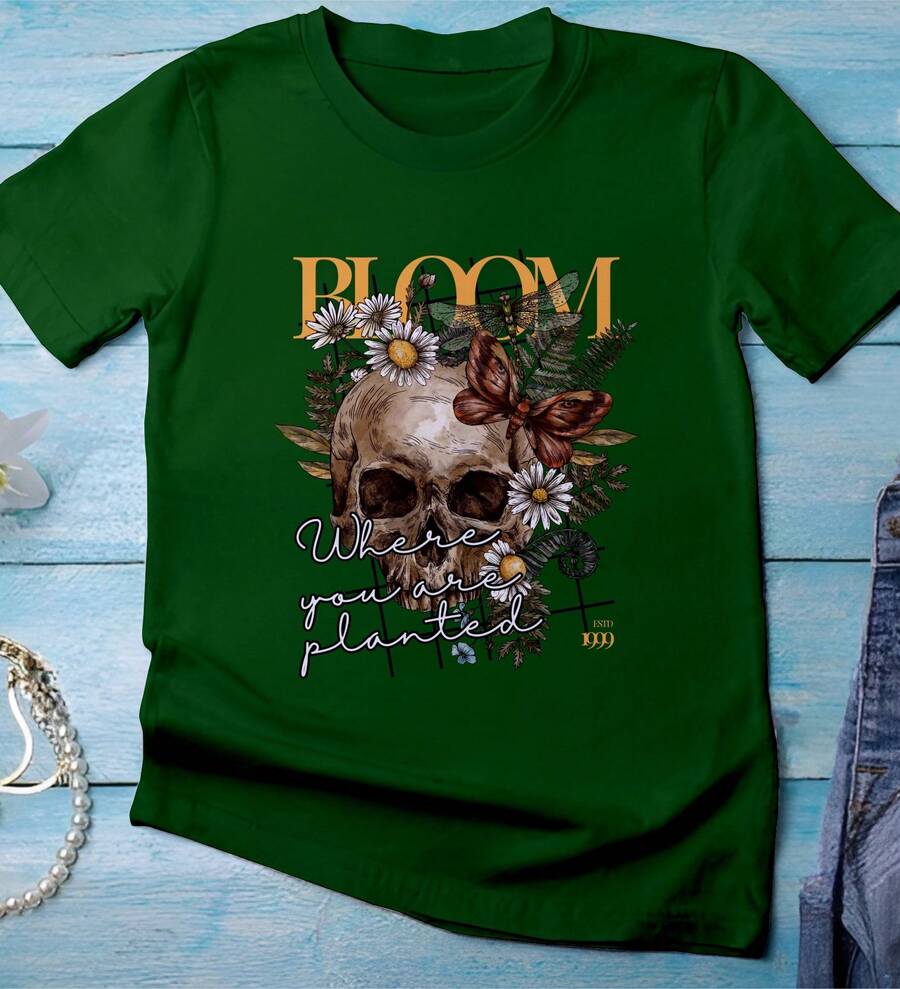 Bloom Where You Were Planted T-Shirt 100% Cotton Streetwear Stylish Shirt - màu xanh lá - Xem 1