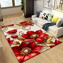1 件圣诞主题红花地毯，适用于卧室、客厅、浴室、厨房