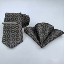 1/2/3 件男士石墨格子图案领带，经典 8 厘米（3.15 英寸）宽简约领带，适合男朋友、兄弟、父亲的时尚领带组合，适合商务、婚礼、毕业典礼、约会、音乐节等场合 - 石墨色 - 查看 8