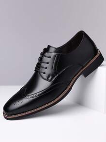 新款时尚男士皮鞋，商务休闲牛津复古尖头休闲鞋透气防滑 - 黑色 - 查看 1