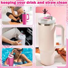 12 个 0.4 英寸/10 毫米粉色女孩吸管盖适用于 40 盎司杯硅胶防尘吸管盖吸管盖吸管头适用于 0.4 英寸吸管杯配件，可重复使用硅胶吸管盖 - 彩色 - 查看 2