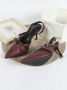 Tacones de punta puntiaguda sin cordones en color burdeos para mujer, apropiados para vestir y uso casual - Burdeos - Ver 6