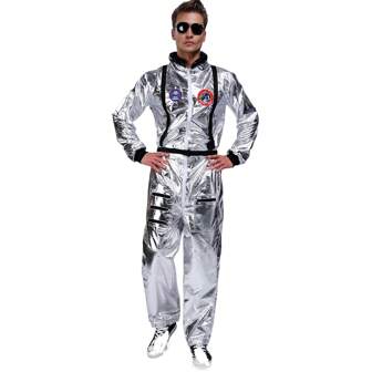 Adult Men Astronaut Costume Silver Space Jumpsuit For