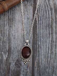 1PC Vintage Bohemian Garnet Pendant Necklace For Women Creative Gorgeous Carved Red Personalized Necklace Jewelry Accessories