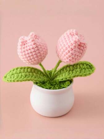 1 件/2 件迷你手工钩针郁金香桌面花盆，DIY 微型盆栽，适合母亲节礼物、家居、办公室、办公桌、婚礼、生日、节日、圣诞节、新年礼物，适合他或她